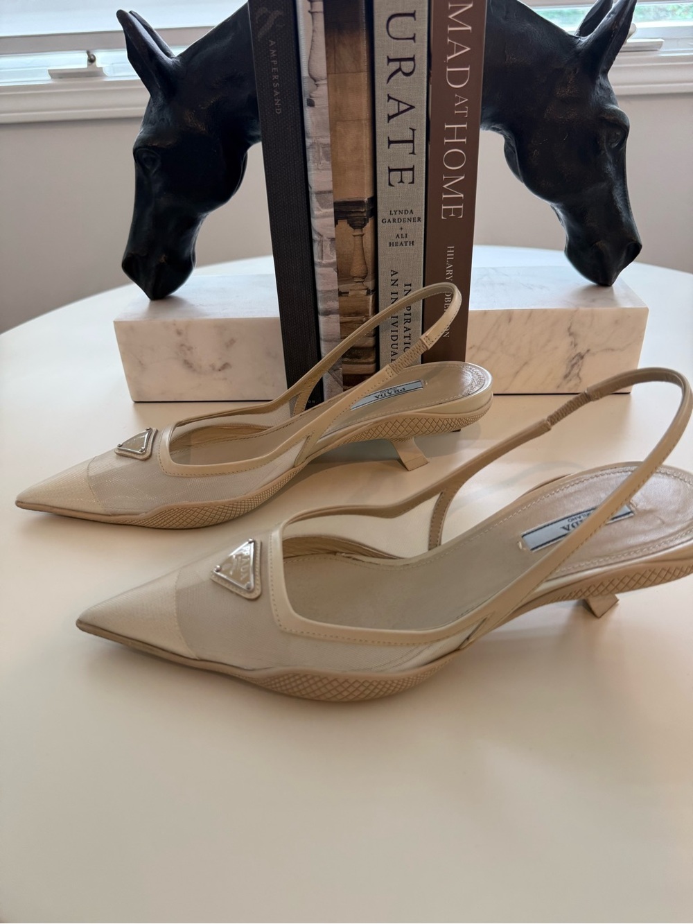 Prada Cream Pointed-Toe Slingback Pumps - Picture 4 of 8